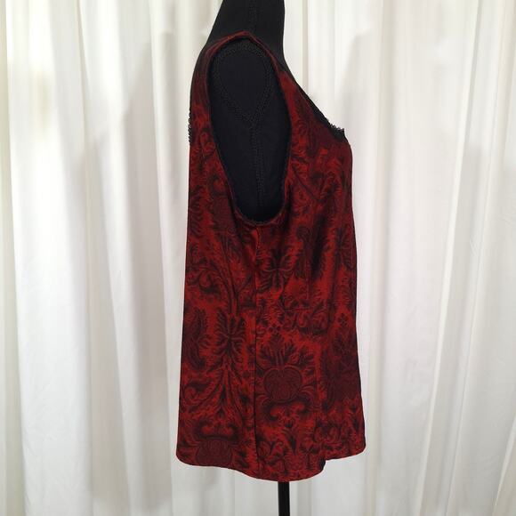 Coldwater Creek Red Black Damask Tank Top 1X Lace Trim Sleeveless Whimsigoth - Picture 5 of 12